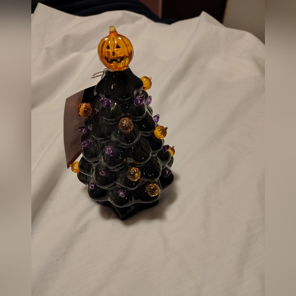 Halloween Glass Tree with Pumpkin Topper